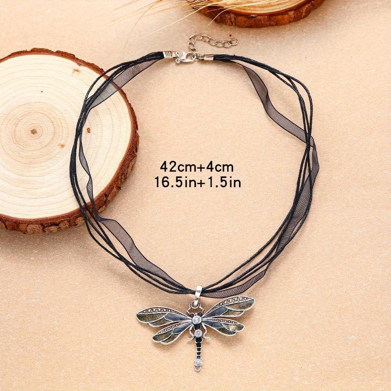 Vintage Crystal Dragonfly Pendant Multi-Layer Rope Necklace for Women Thanksgiving Gift