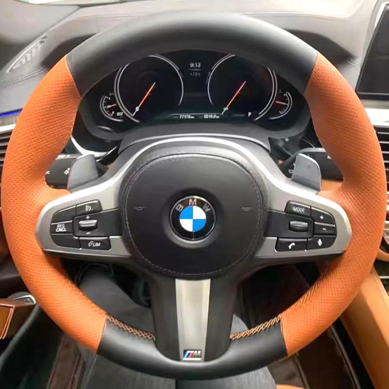 For BMW M Sport G30 G31 G32 G20 G21 G14 G16 X3 G05 X4 G02 X5 DIY Genuine Leather Car Interior Non-slip Car Steering Wheel Cover