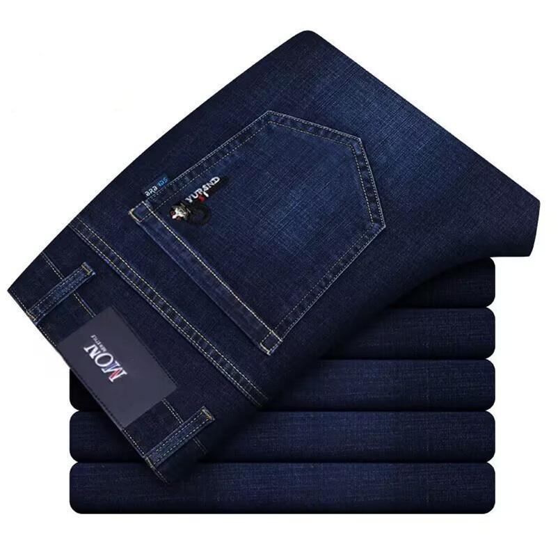 

Мужские эластичные джинсы с высокой посадкой - Осенние свободные прямые брюки больших размеров в повседневном стиле 30 глубокий/синий