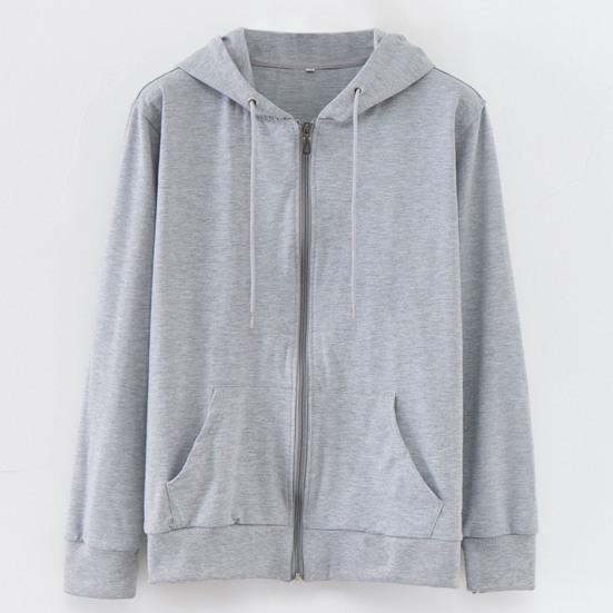 Spring Autumn Unisex Hoodie Solid Color Smooth Zipper Long Sleeve Hooded Coat Loose Ribbed Cuff Sweatshirt Streetwear