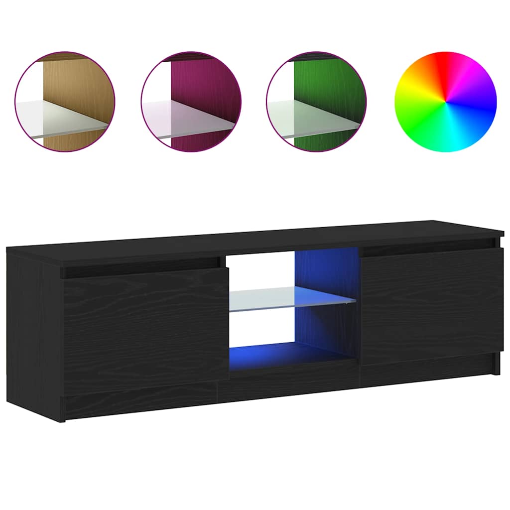TV Cabinet with LED Lights Black Oak Effect 120 x 30 x 36 cm