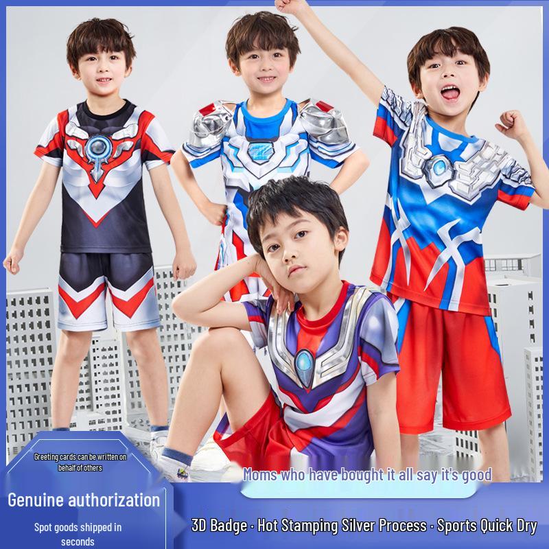 Zetton Ultraman Boys' Short Sleeve T-Shirt Set - Children's Spring/Summer Korean Style Two-Piece Outfit.