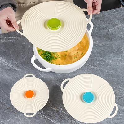 3pcs Silicone Lid Set Heat-Resistant Microwavable Bowl Cover Reusable Suction Cup Lids with Double Handle for Plates Pot Lid