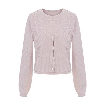 SELLY'S Layered Pearl Button Crop Knit_I6A-Ckn014
