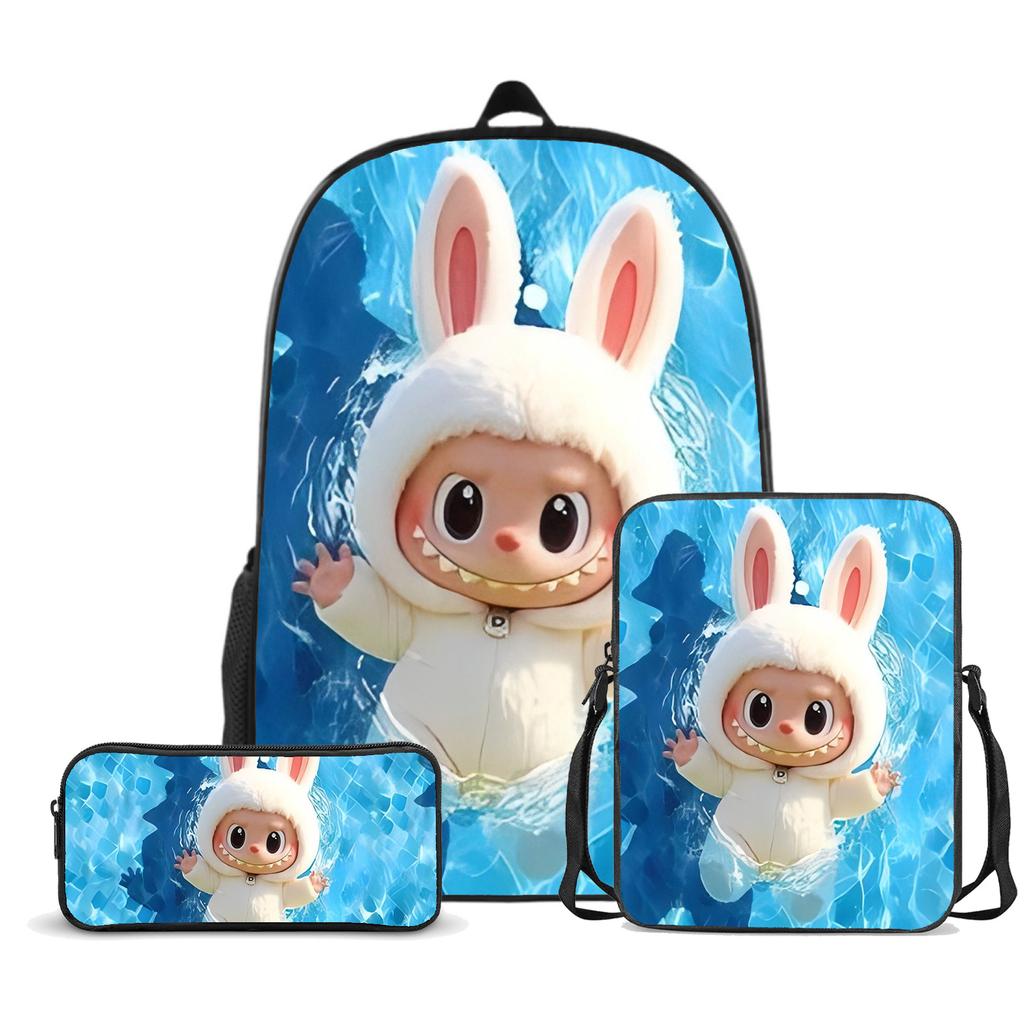 Schultasche Labubu Dreiteilig Großvolumig Grund- und Sekundarschüler Schultasche Herren- und Damen-Cartoon-Rucksack CLE