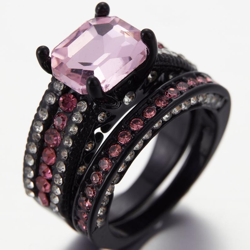 Charming Couple Ring, Pink Color Zircon Inlaid Women's Ring,  Gift for Girlfriend on Valentine's Day