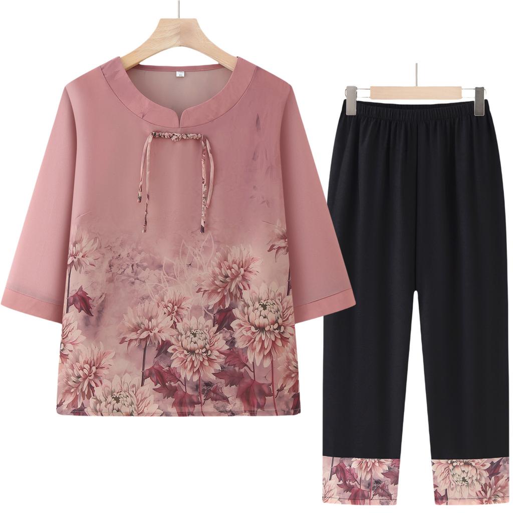 Ältere Mode Sommerkleidung Damen Sommer Bequemer Atmungsaktiver Anzug Strickjacke