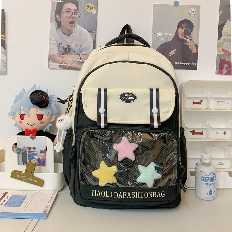 ins bar pain bag contrasting color schoolbag middle school student backpack large capacity college style transparent schoolbag