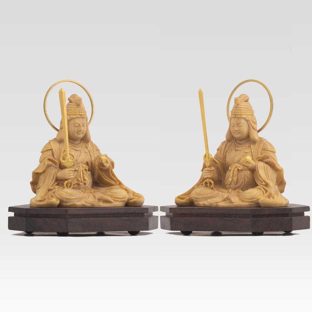 Tiny Buddha Benzaiten Seated Statue Benzaiten Buddha Statue Figure Wood Carving Ornament Benzaiten ZA 6.8cm (Wooden Boxwood, Gold-dust Finish) - (GSB