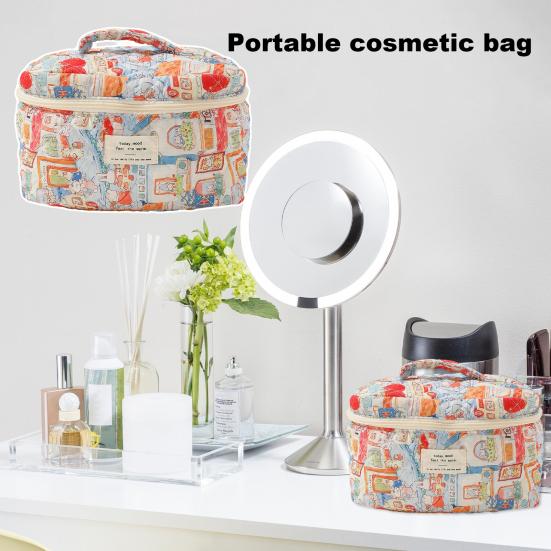 Portable Cosmetic Bag Colorful Print Zipper Closure Large Capacity with Handle Portable Wash Pouch Multi-function Item Storage Bag Travel Toiletry Bag