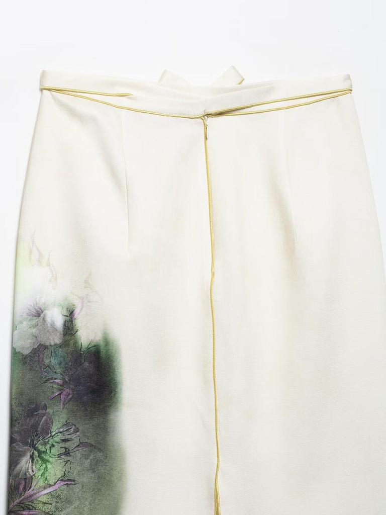 2025 Summer Silk Satin Print Midi Skirt: European & American Trend