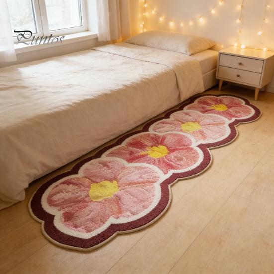 Anti-slip Bathroom Mat Faux Cashmere Flower Area Rug Non-slip Washable Absorbent Plush Floral Bath Floor Home Living Room Bedroom Decoration