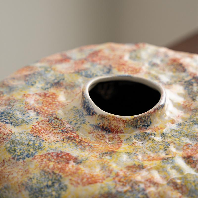 Handmade Ceramic Vase Irregular Colored Patterns Flower Vase Vintage Bottle Flower Arrangement Accessories Decoration Home
