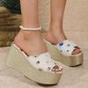 Fashion One Strap Denim Wedge Sandals Women Plus Size Fashion Slip On Platform Heels Sandals Woman Summer Thick Bottom Beach Slippers