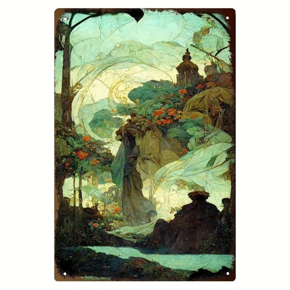 Fantasy Metal Wall Art Decor, Girl with Goldfish, 20x30cm Bedroom Sign