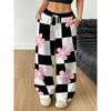 Ladies casual trousers, retro wide-leg trousers, plaid bohemian print, comfortable and breathable