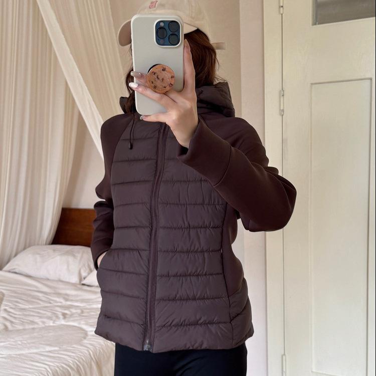 Splicing Knitted Long-sleeved Hooded Cotton Clothes Women's Autumn and Winter Versatile Casual Padded Cotton Warm Short Cotton-padded Jacket