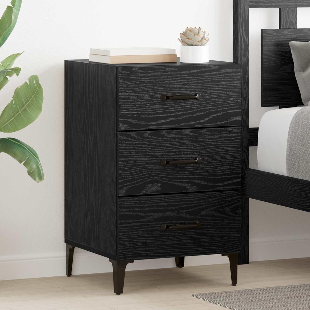 Nightstand Black Oak Effect 40 x 40.5 x 66 cm Engineered Wood