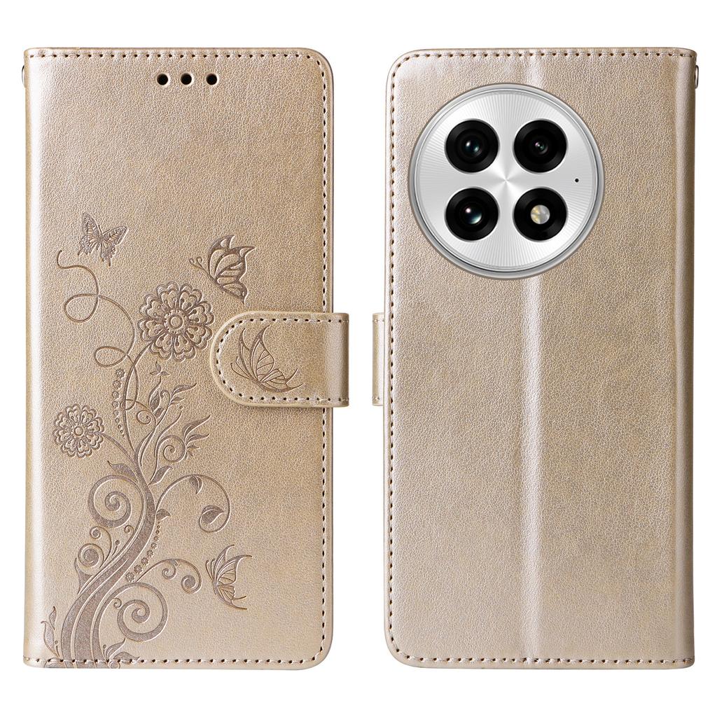 For OnePlus 13 Leather Case Butterfly Floral Imprint Wallet Stand Cover