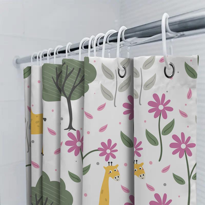 Vintage Style Cartoon Shower Curtain Cute Animal Pattern Decorative Bathrooms Waterproof Fabric Shower Panels For Kids Bathroom