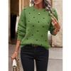 Women's Crew Neck Long Sleeve Polka Dot Jacquard Knit Pullover Sweater Casual Autumn Top