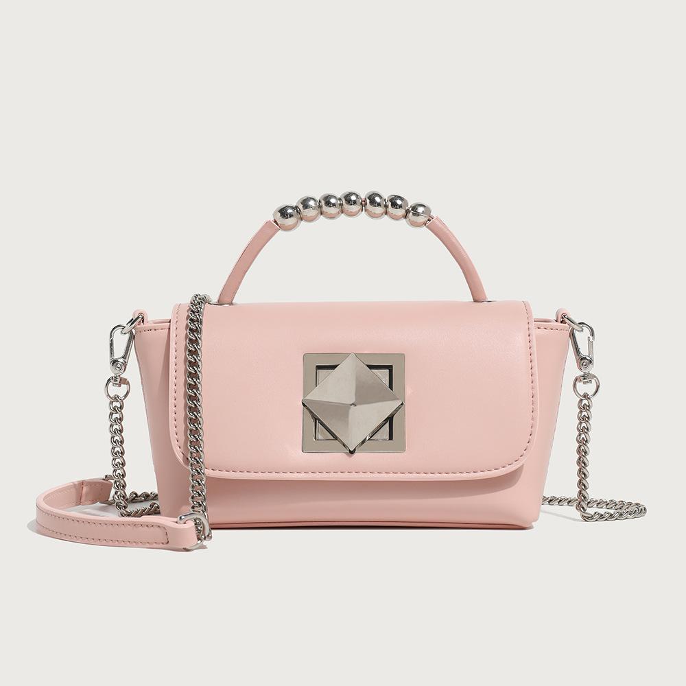 2025 New Korean Style Fashion Small Square Bag, Versatile and Unique Handbag with Textured Lock and Chain, Shoulder Bag and Crossbody Bag