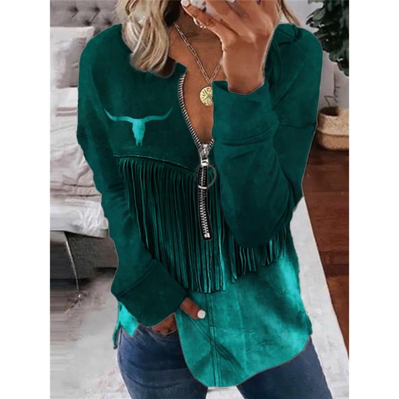 Womens Trendy Abstract Print Half-Zip Long Sleeve Hooded Sweatshirt Streetwear