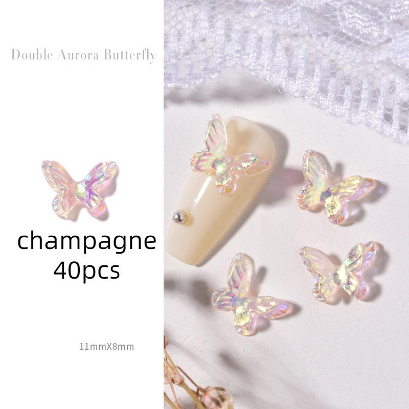 40pcs/bag Double Layer Butterfly Nail Art Decorations ResinNail Art Rhinestones For 3D Manicure DIY Fashion Manicure Tools
