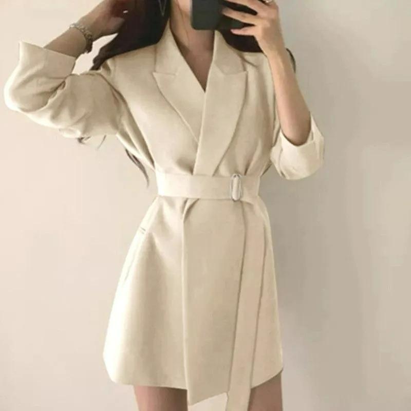 Suit Spring and Autumn Temperament Slim Slimming Mid-length Belted Suit Jacket Women