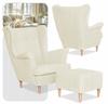 Wingback Armchair with Footrest Scandinavian Velvet Cream Light Hunter Family Furniture Beige