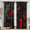 2pcs   2D flat printing Curtains Abstract Cubes Red Black Art Durable Polyester  Without Electricity Versatile Use for polyester