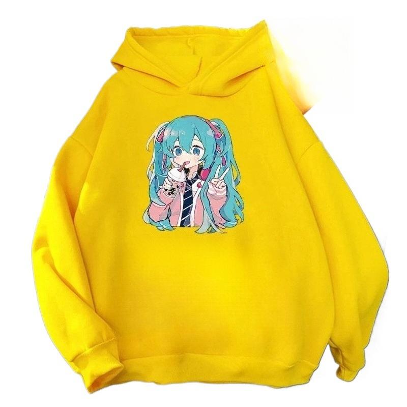 Søt og Kawaii Hatsune Miku Tegneserieprint Komfortabel Barne Høst- og Vinter Utendørs Fritidsmote Hettegenser