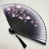 Vintage Black Flower Pattern Folding Fan Chinese Style Handheld Fan for Dance Performance Cosplay Wedding Party Decorative Gift