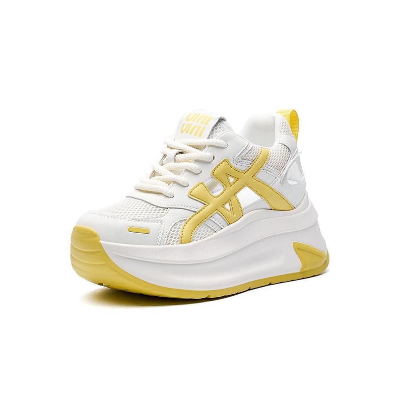 

Small height increase retro female dad shoes casual shoes female 2025 summer new mesh hollow breathable thick bottom hundred 40 жёлтый