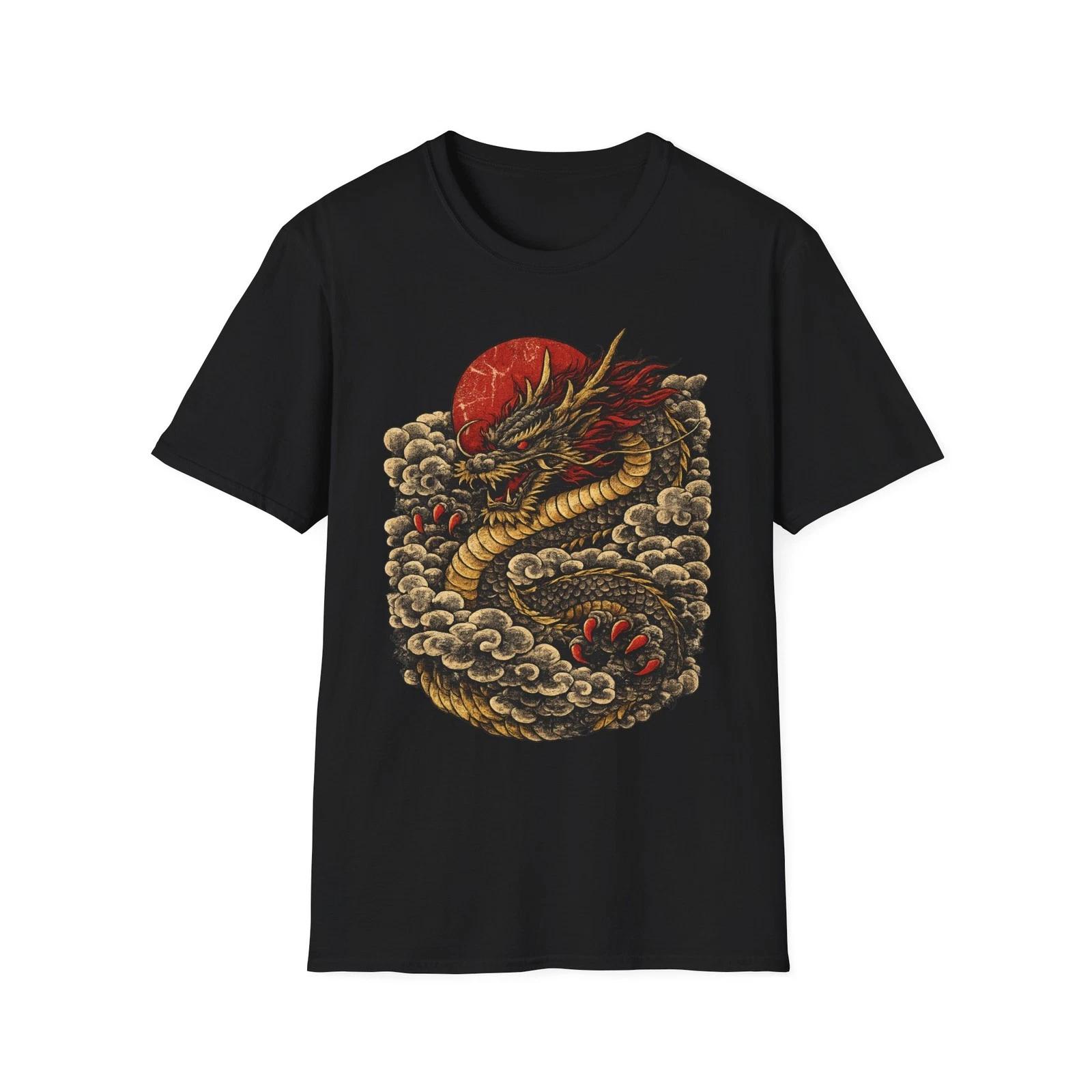 Japanese Dragon Shirt, Sukajan Rising Sun Vintage Ukiyo-e Tee, Gift for Him S
