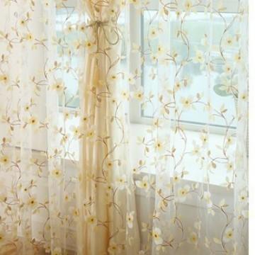 2026 New Three-Leaf Floral Sheer Curtain, Rod Pocket Finished Voile Curtain for Bedroom