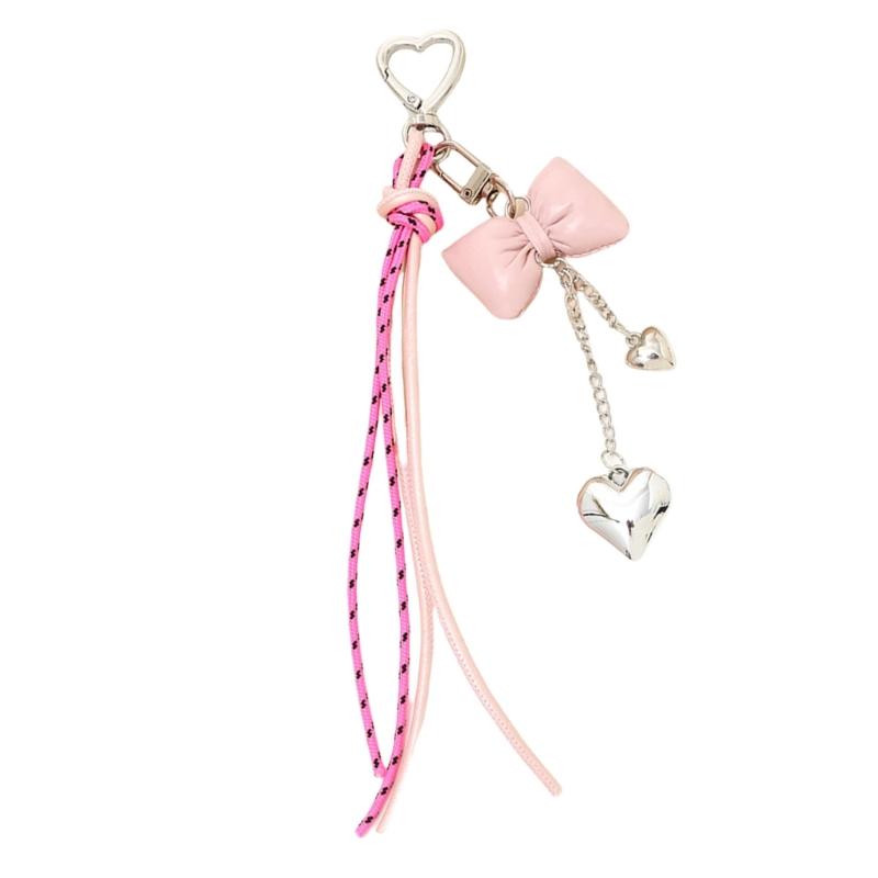 Trendy Korean Inspired Leather Tassels Bows Hanging Ornament Phone Charm Bag Accessories Key Holder for Stylish Women