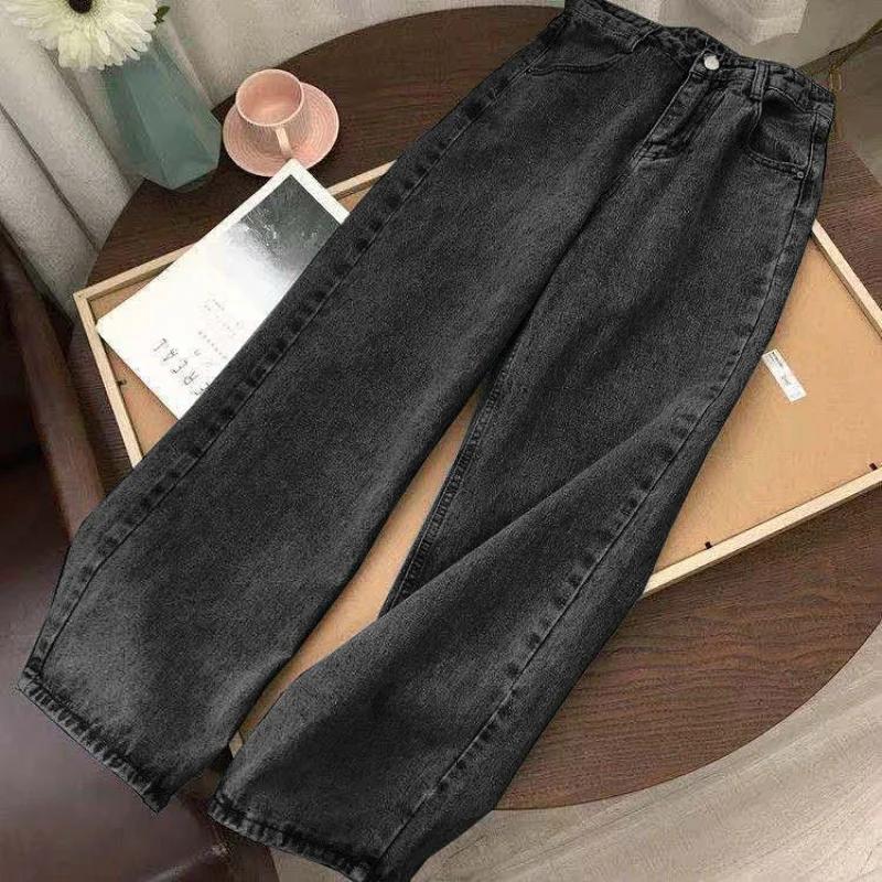 

Loose Straight Draped Wide-leg Floor-sweeping Pants Jeans for Women Autumn Winter New Style High Waist S серый