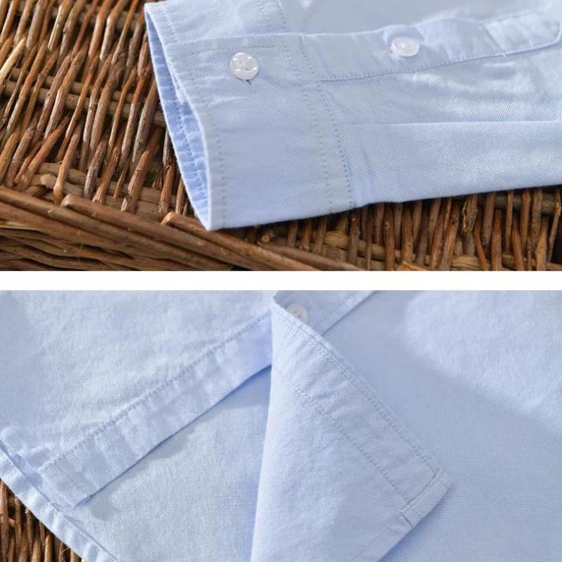 Spring and Autumn Simple Style Mens Long Sleeved Shirts Pure Cotton Casual Shirt Lapel Collar Oxfords Solid Color Shirt Versatile Slim Fit Shirt