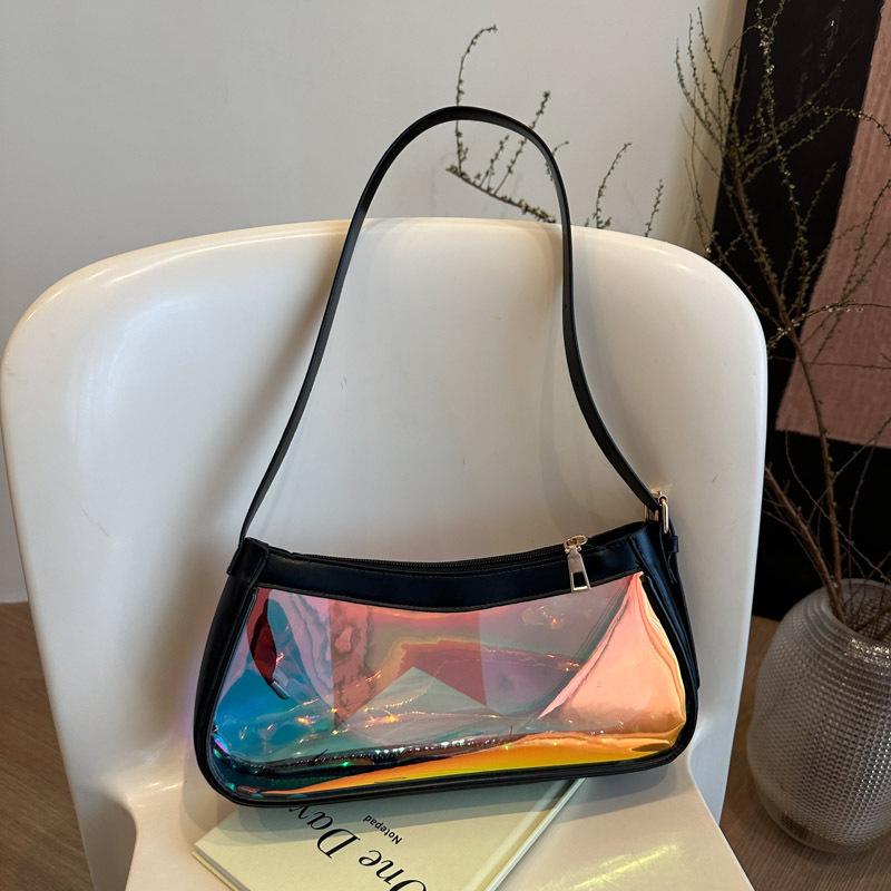 

Summer popular versatile casual transparent laser trend niche shoulder armpit bag hand bag чёрный
