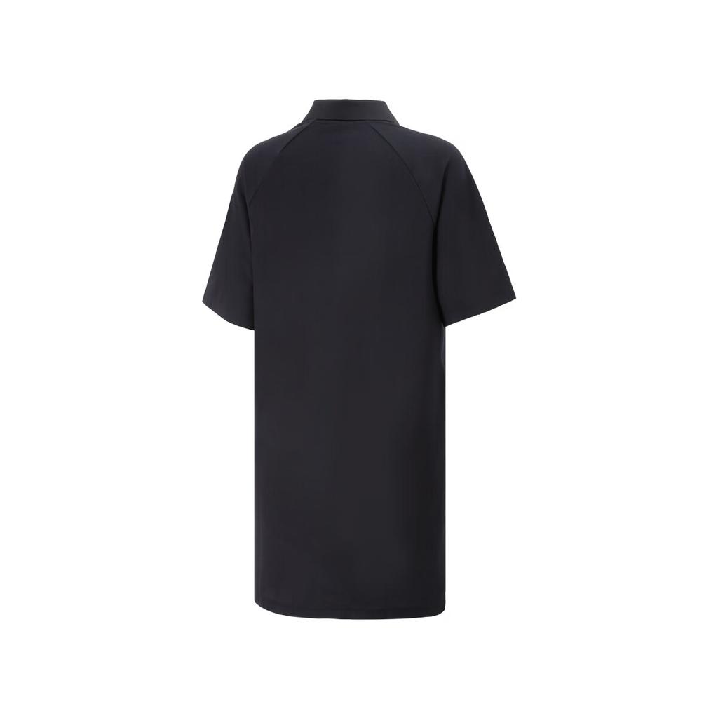 Adidas Casual Breathable Solid Color Polo Short Sleeve Dress Women Dresses Black JI5651