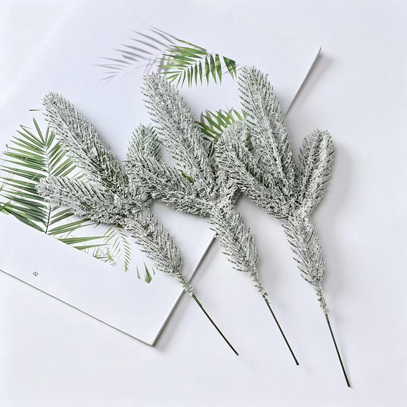 5/10Pcs Artificial Christmas Pine Needle Branches Cypress Leaf Flocked Pine Xmas Tree Fake Plant Wreath Ornament Snow Twig Decor