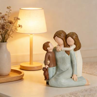 Resin Angel Girl Figurine Mother Daughter Son Family Statue Sculpture Home Office Living Room Desktop Decoration Ornament