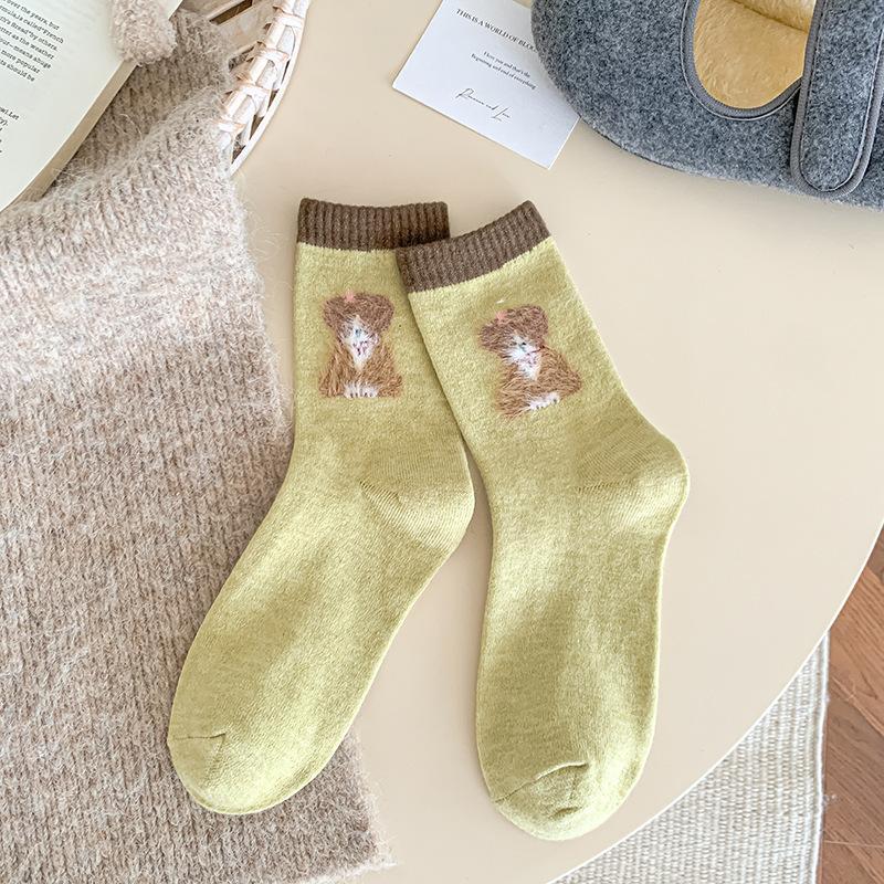 Grey Puppy Socks Warm Moorse Thickened Fleece Warm And Cute Cartoon Animal Tide Stockings