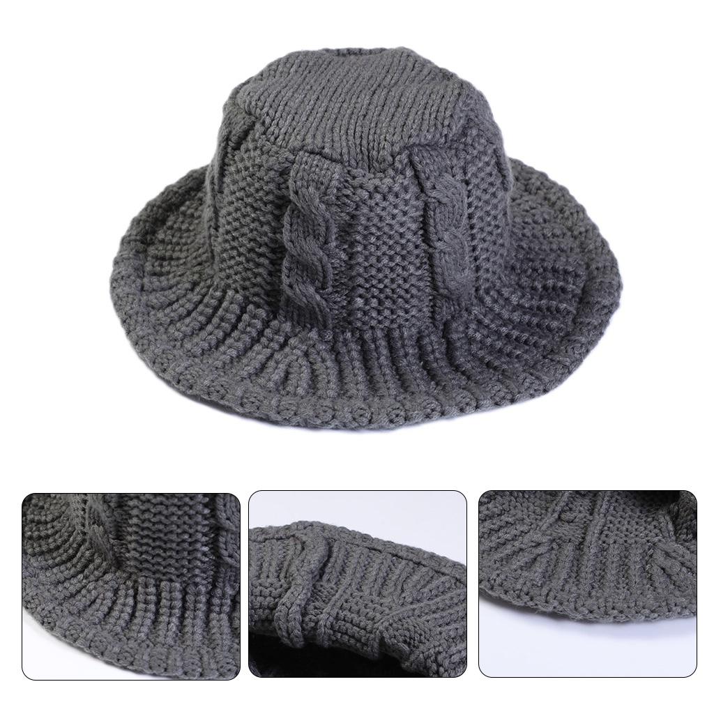 Women Winter Cable Knit Bucket Hat Twist Pattern Solid Color Warm Fisherman Cap HOM