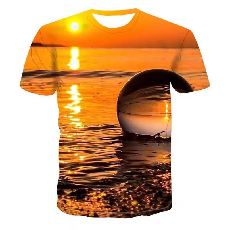Summer Sunset Scenery Graphic T Shirts Fashion Men's T-shirts with Natural Landscape Pattern Casual Handsome 3D Print T-shirt
