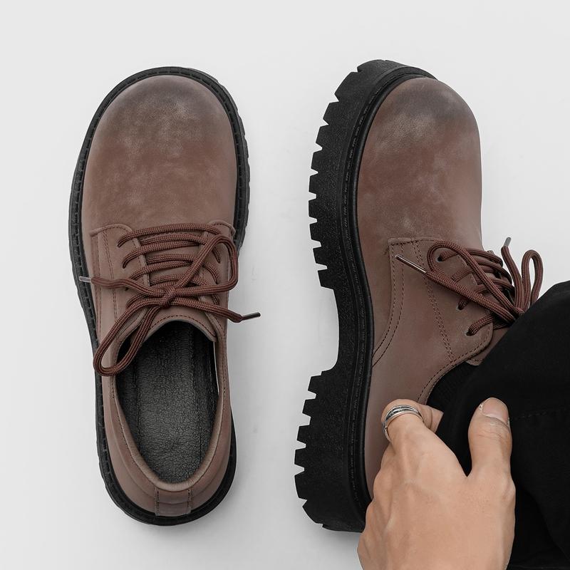 Herr Brittiska Retro Vida Rundtå Derby Skor Utomhus Business Plattform Herrskor Chunky Casual Läderskor Zapatos Hombre