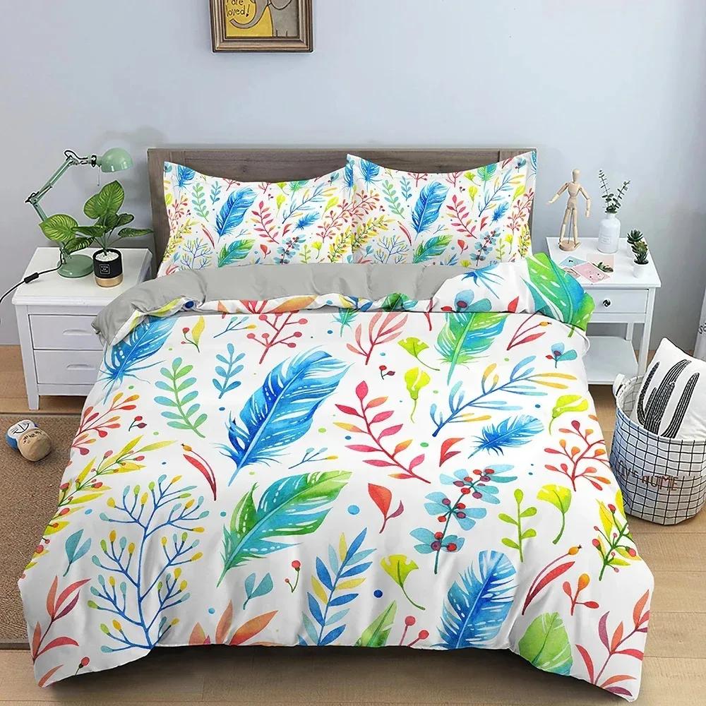 

New For Colorful Feathers Pattern Bedding Set Soft Cozy Duvet Cover Set Luxury King Queen Quilt Cover For Bedroom Decor 70x133cm 2pcs