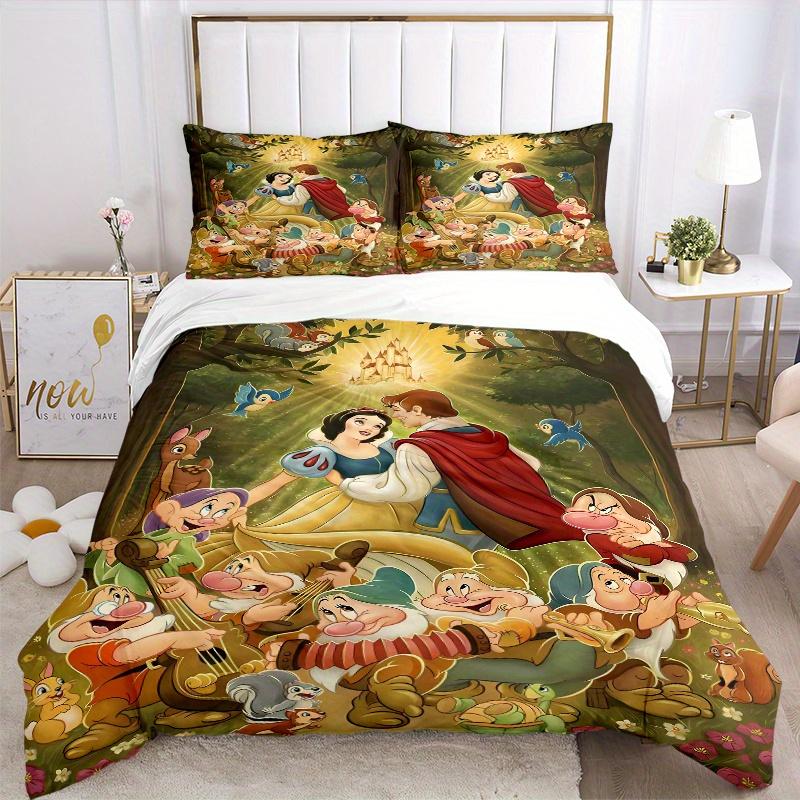 3pcs Happy Prince Charming Snow White and the Dwarfs Printed Quilt Set - Soft and Comfortable Quilt Cover for Bedroom, Guest Room and Dormitory D