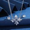 Copper Zircon High-End Necklace Stud Earrings Flower Temperament High-End Sense Collarbone Chain Girl